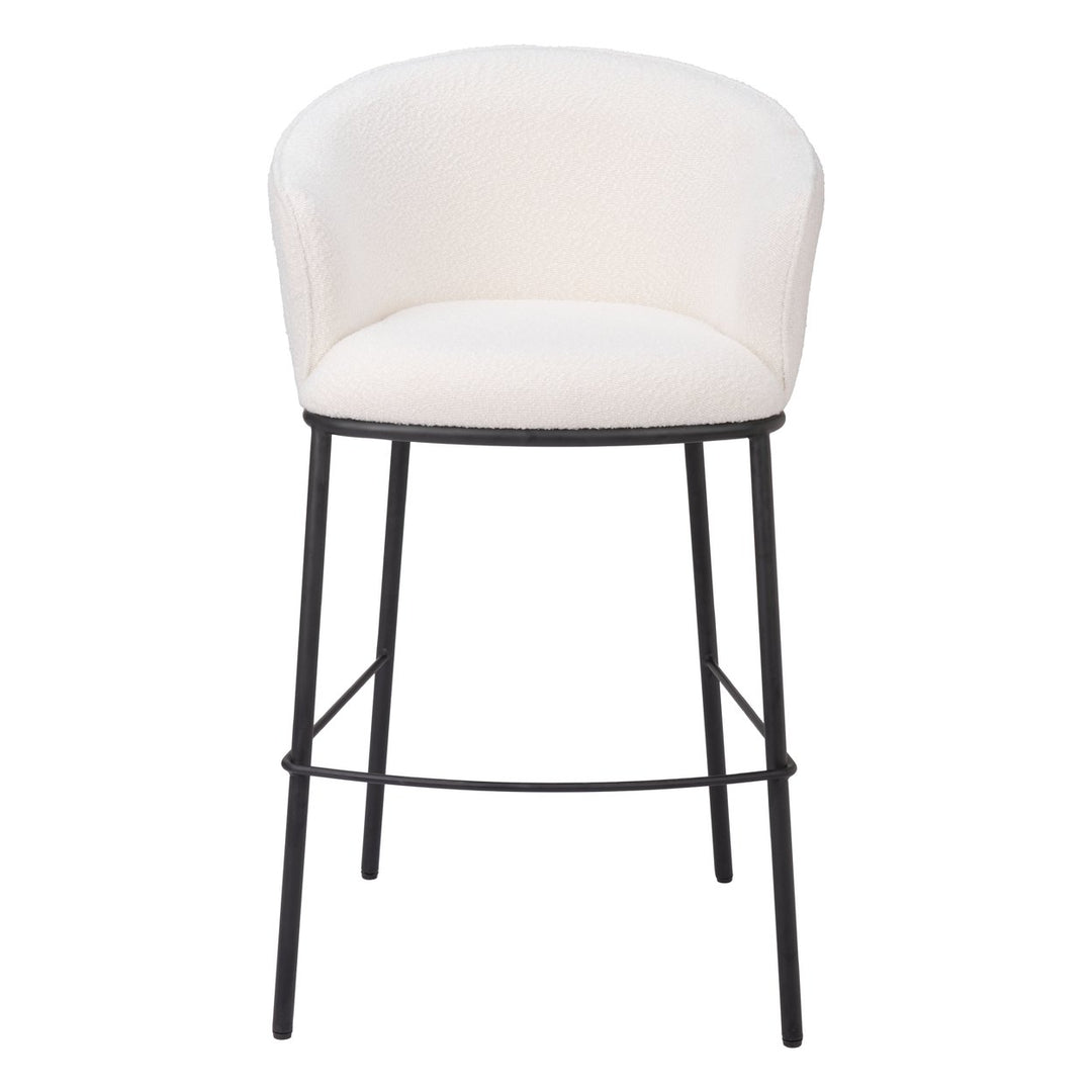 Essen Barstool Ivory Teddy Fabric Modern Design Black Steel Frame Comfortable Seat Image 3