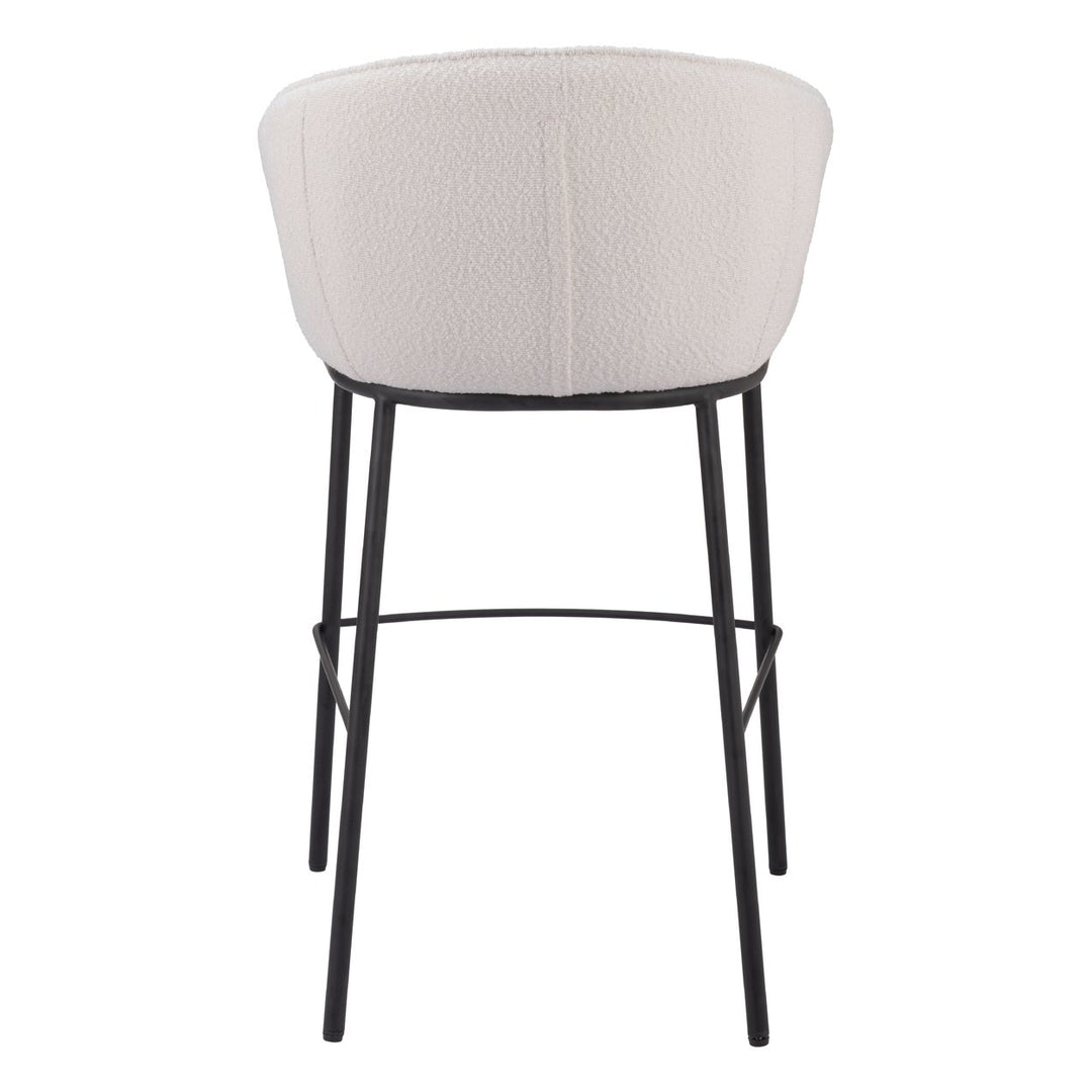 Essen Barstool Ivory Teddy Fabric Modern Design Black Steel Frame Comfortable Seat Image 4