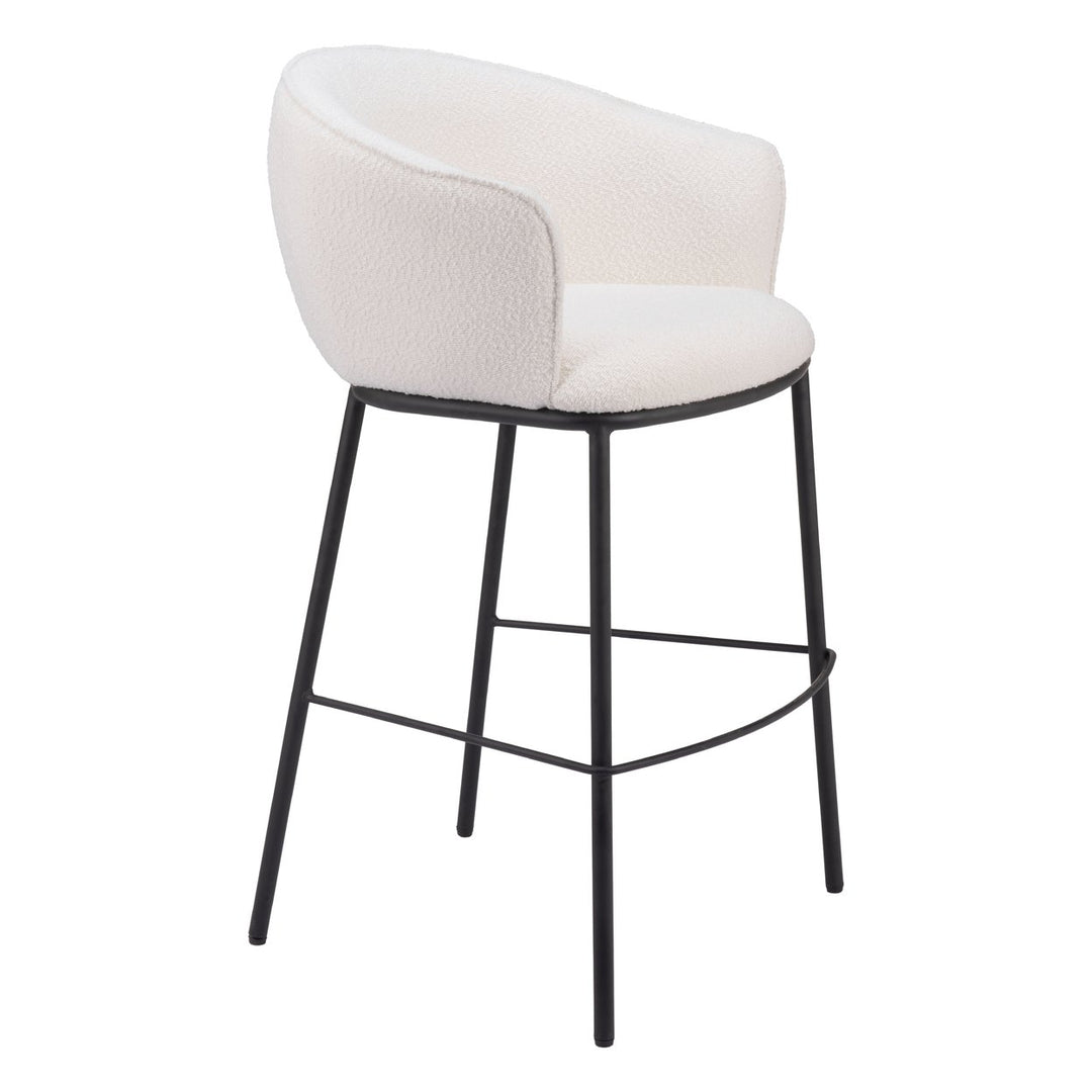 Essen Barstool Ivory Teddy Fabric Modern Design Black Steel Frame Comfortable Seat Image 6