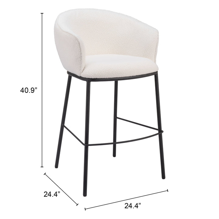 Essen Barstool Ivory Teddy Fabric Modern Design Black Steel Frame Comfortable Seat Image 8