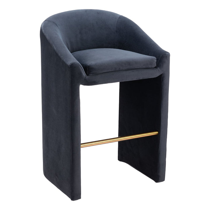 Emas Barstool Velvet Midnight Gray Modern Glam Residential Hotel Seating Image 1