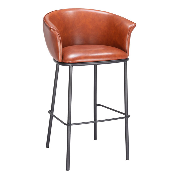 Garston Barstool Brown Modern Vinyl Seat Steel Frame for Home Bar Kitchen Image 1