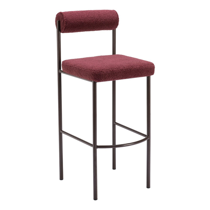 Livorno Barstool Set of 2 Red Bronze Teddy Fabric with Black Steel Frame Image 1