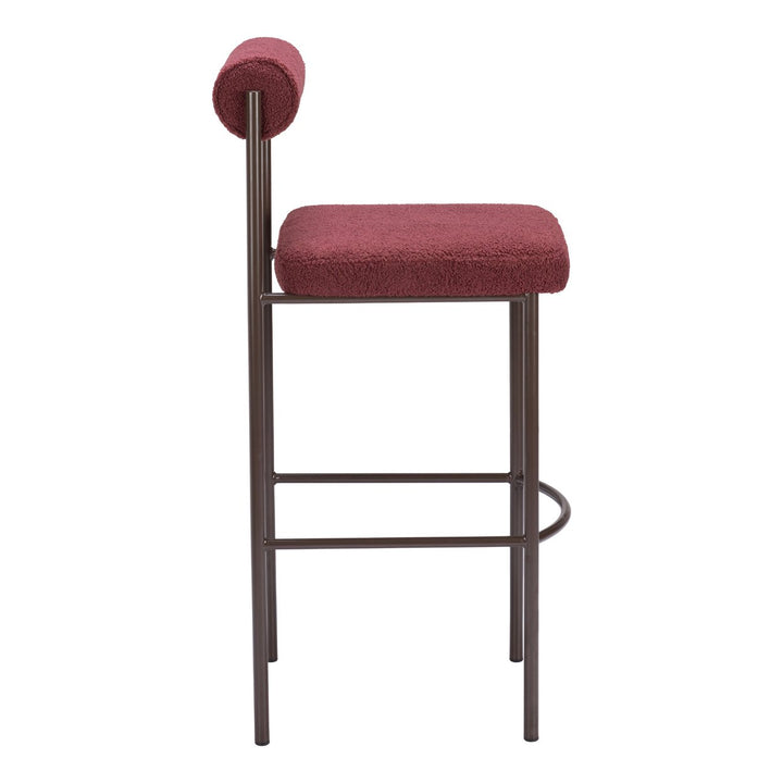 Livorno Barstool Set of 2 Red Bronze Teddy Fabric with Black Steel Frame Image 2