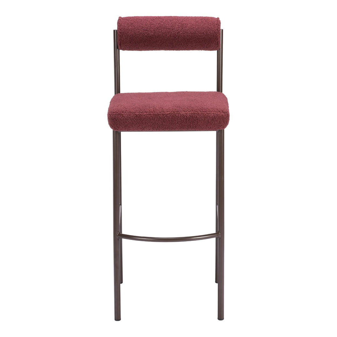 Livorno Barstool Set of 2 Red Bronze Teddy Fabric with Black Steel Frame Image 3