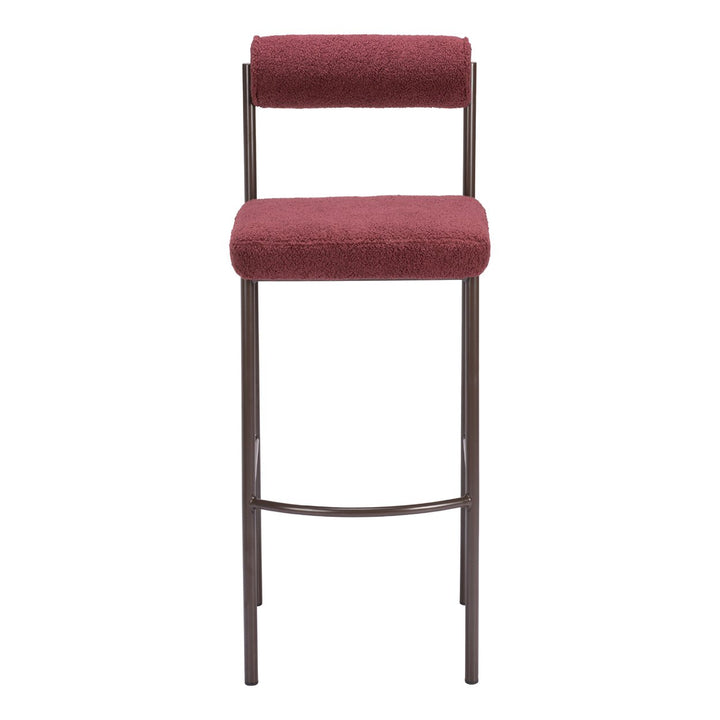 Livorno Barstool Set of 2 Red Bronze Teddy Fabric with Black Steel Frame Image 3