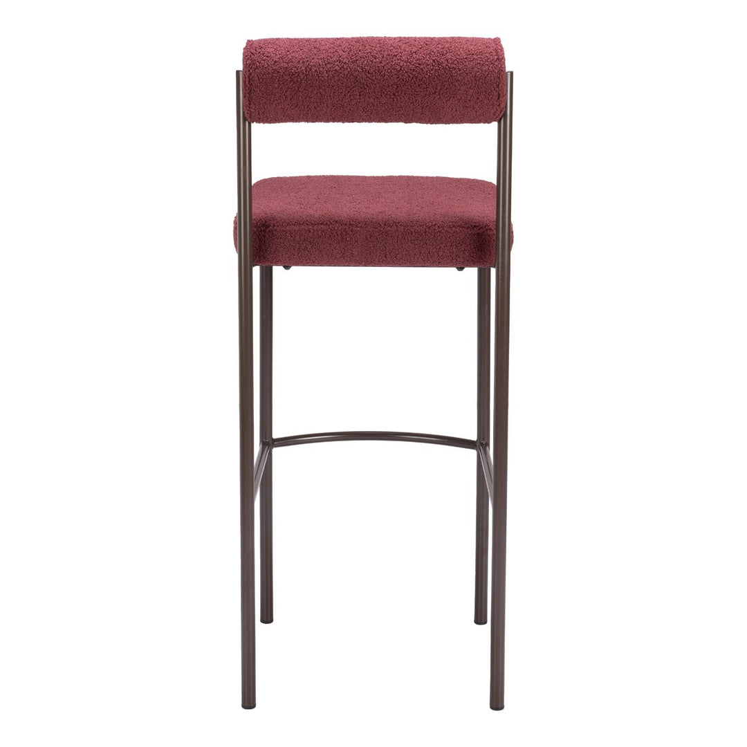 Livorno Barstool Set of 2 Red Bronze Teddy Fabric with Black Steel Frame Image 4