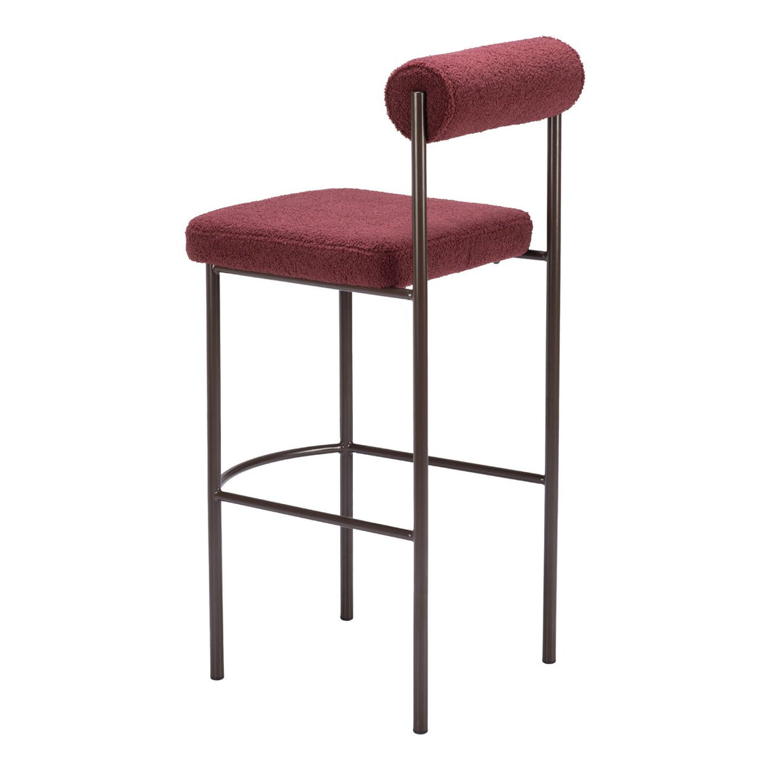 Livorno Barstool Set of 2 Red Bronze Teddy Fabric with Black Steel Frame Image 5