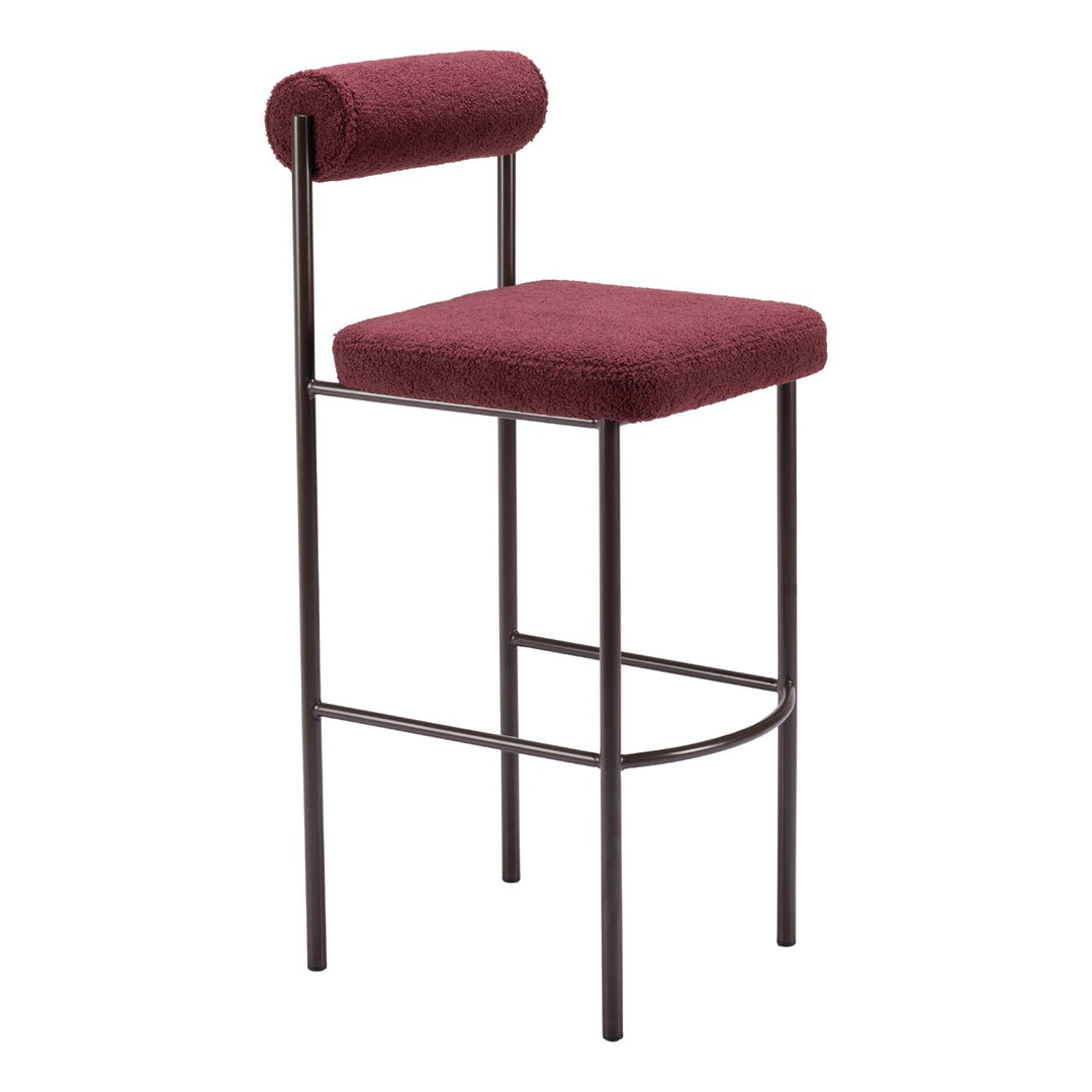 Livorno Barstool Set of 2 Red Bronze Teddy Fabric with Black Steel Frame Image 6