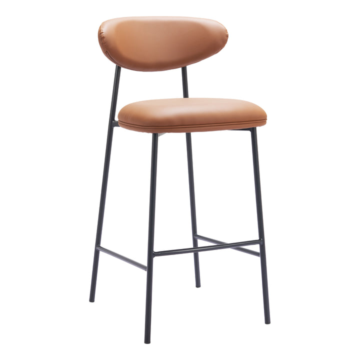 Rorun Barstool Set of 2 Brown Vinyl Seat Steel Frame Modern Design Image 1