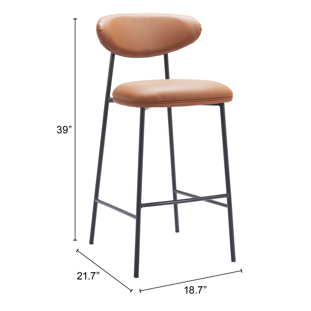 Rorun Barstool Set of 2 Brown Vinyl Seat Steel Frame Modern Design Image 2