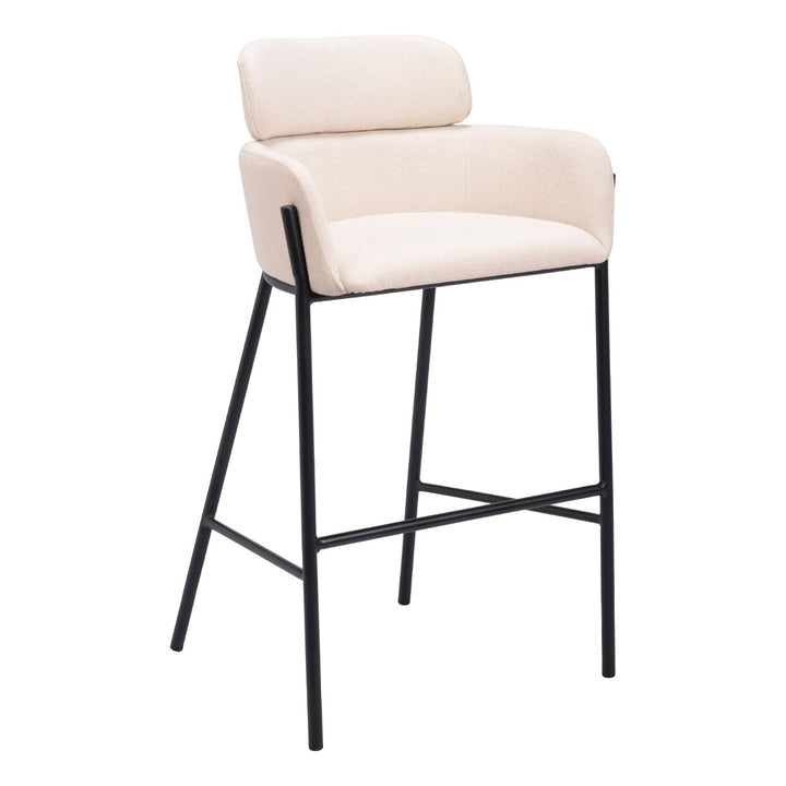 Bremor Barstool Beige Steel Frame Vinyl Upholstered Modern Kitchen Seating Image 1