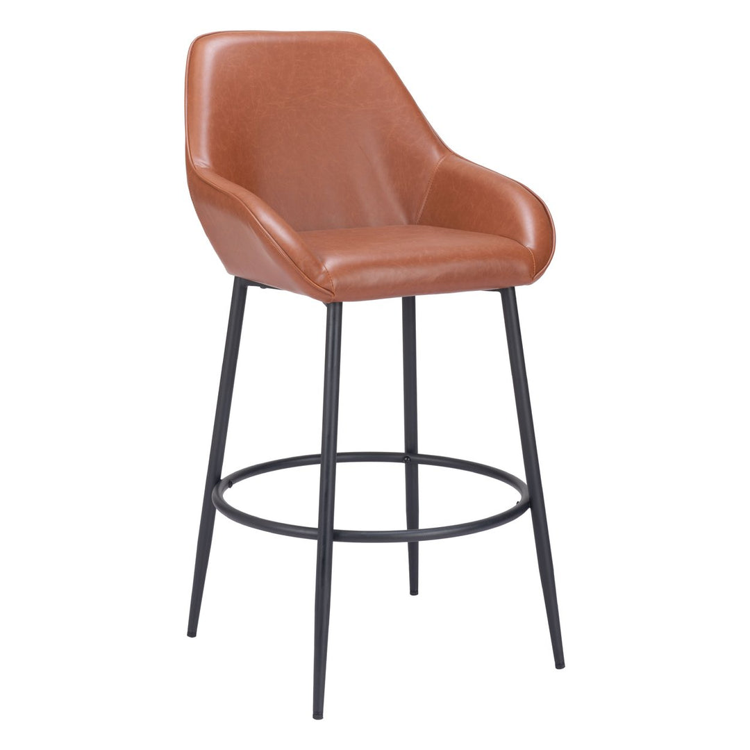 Vila Barstool Set of 2 Brown Vinyl Seat Steel Frame Modern Art Deco Design Image 1