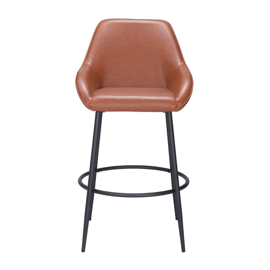 Vila Barstool Set of 2 Brown Vinyl Seat Steel Frame Modern Art Deco Design Image 3