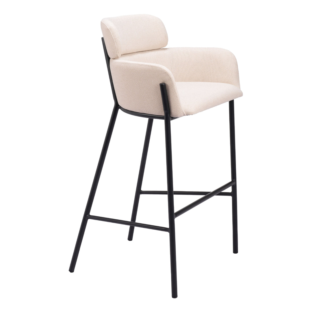 Bremor Barstool Beige Steel Frame Vinyl Upholstered Modern Kitchen Seating Image 6