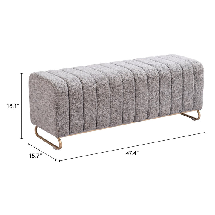 Pender Bench Stone Gray Velvet Modern Upholstered Seating with Steel Legs Image 6