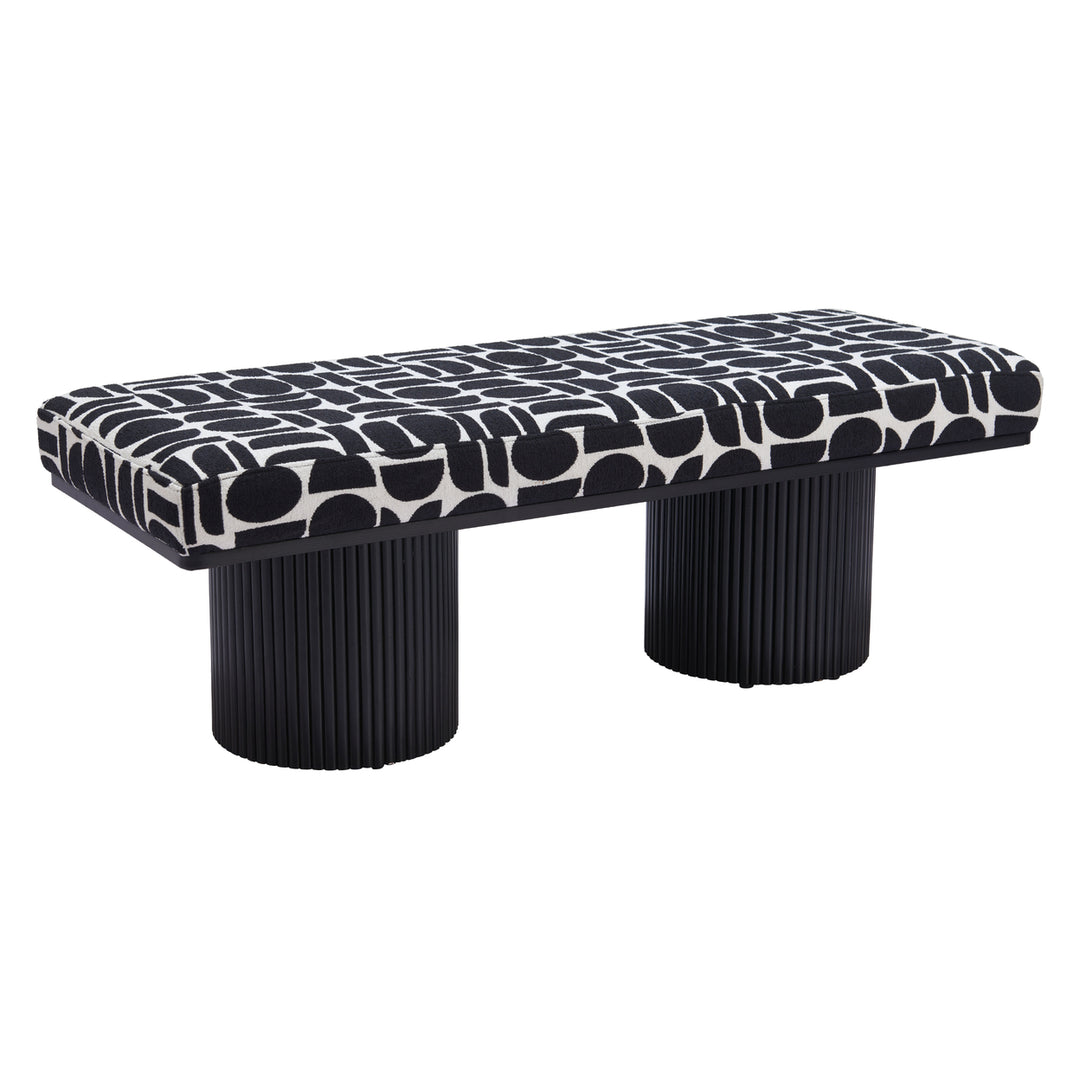 Botoia Bench Black White Plush Fabric Modern Glam Wood Home Furniture 42 Inch Image 1