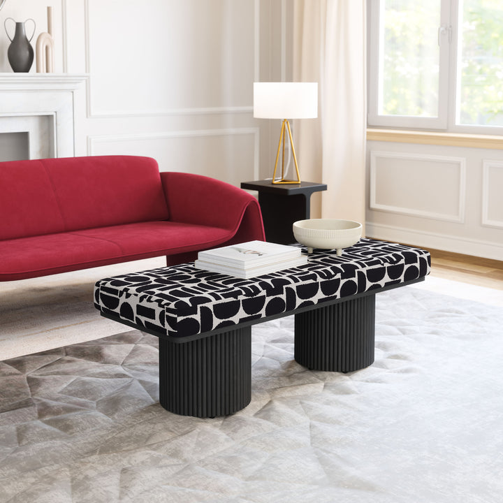 Botoia Bench Black White Plush Fabric Modern Glam Wood Home Furniture 42 Inch Image 9