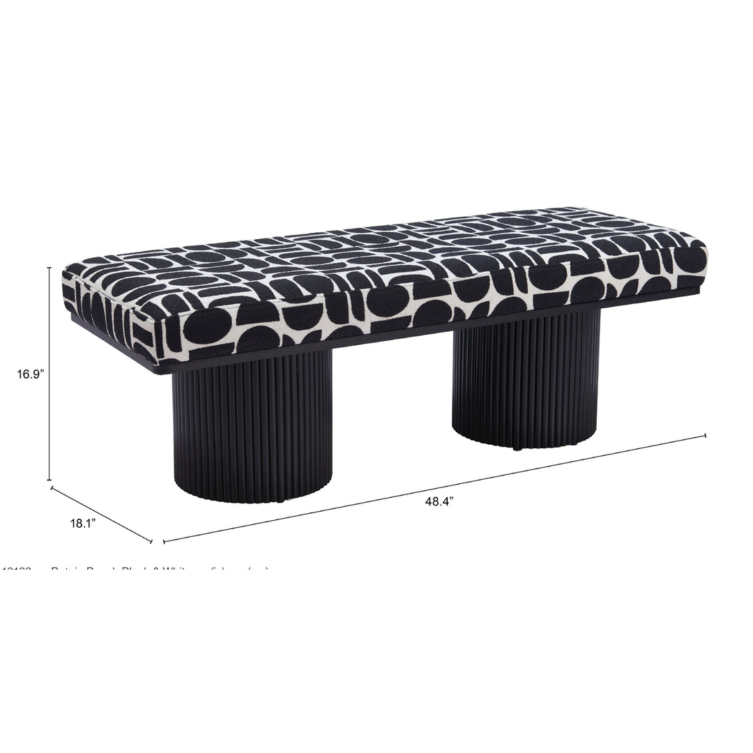 Botoia Bench Black White Plush Fabric Modern Glam Wood Home Furniture 42 Inch Image 10