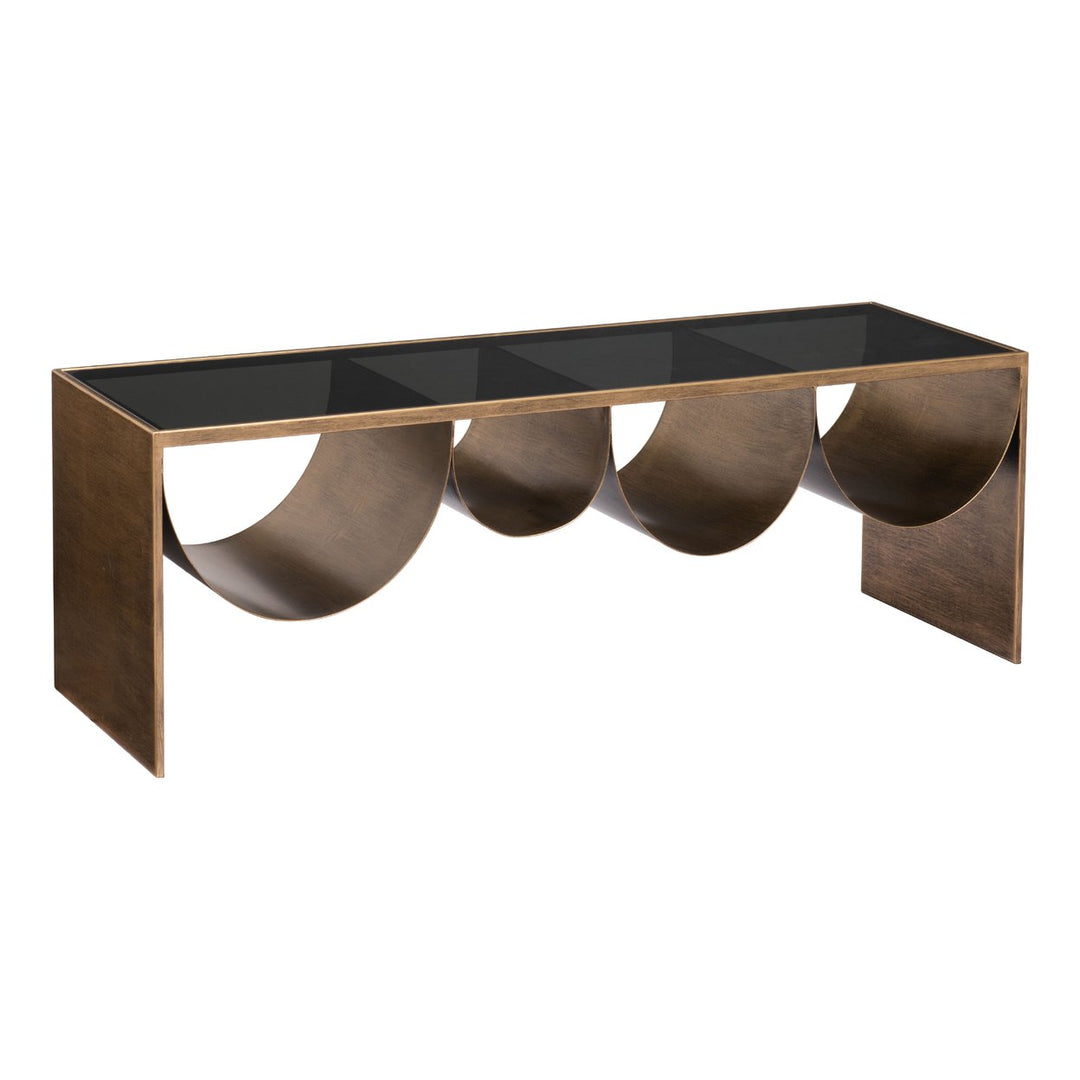 Reed Coffee Table Brass and Black Glass Top Modern Design Powder-Coated Steel Image 4