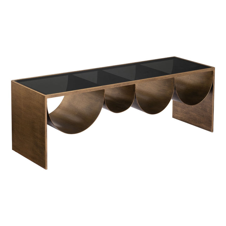 Reed Coffee Table Brass and Black Glass Top Modern Design Powder-Coated Steel Image 5