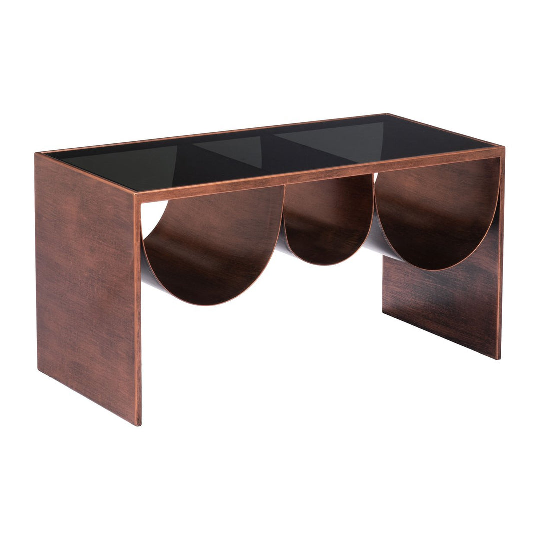 Aveiro Coffee Table Copper and Black Glass Top Modern Steel Frame Living Room Image 1