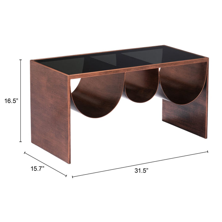 Aveiro Coffee Table Copper and Black Glass Top Modern Steel Frame Living Room Image 5