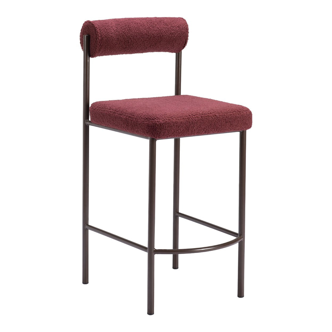 Livorno Counter Stool Set of 2 Red Plush Fabric Black Steel Frame Contemporary Image 1