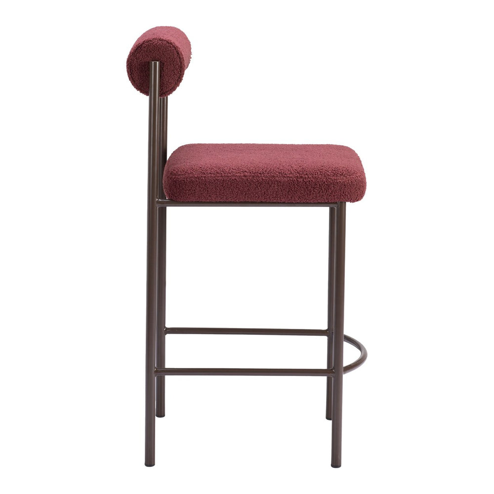 Livorno Counter Stool Set of 2 Red Plush Fabric Black Steel Frame Contemporary Image 2