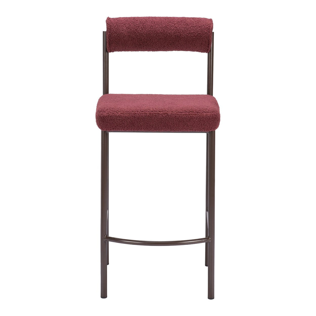 Livorno Counter Stool Set of 2 Red Plush Fabric Black Steel Frame Contemporary Image 3