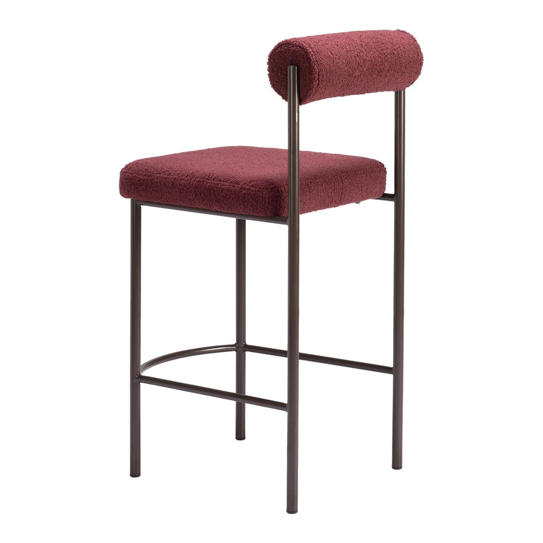 Livorno Counter Stool Set of 2 Red Plush Fabric Black Steel Frame Contemporary Image 5