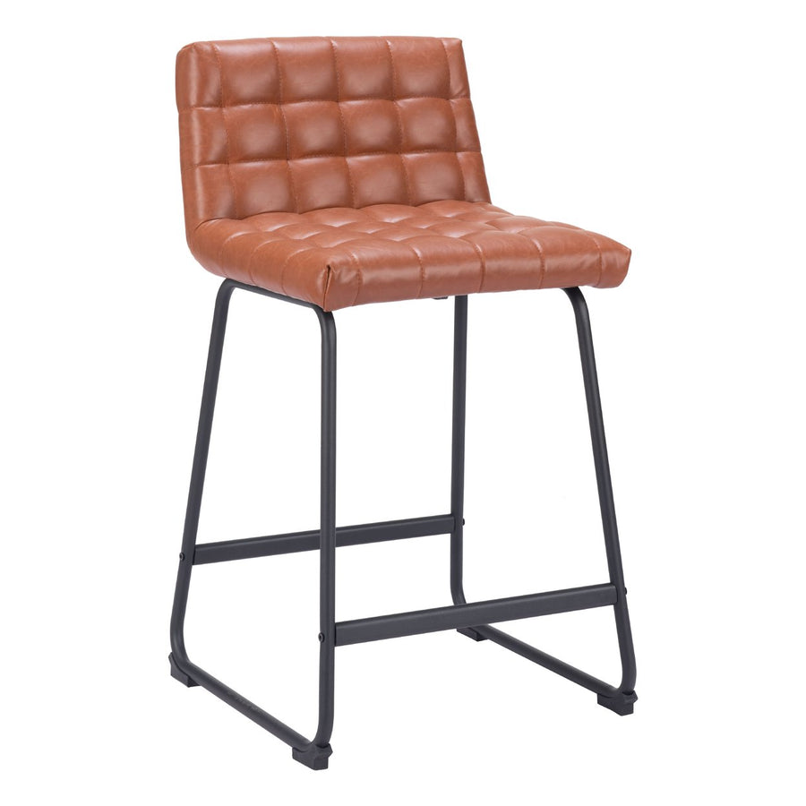 Pago Counter Stool Set of 2 Brown Vinyl Seat Steel Frame Modern Design Image 1