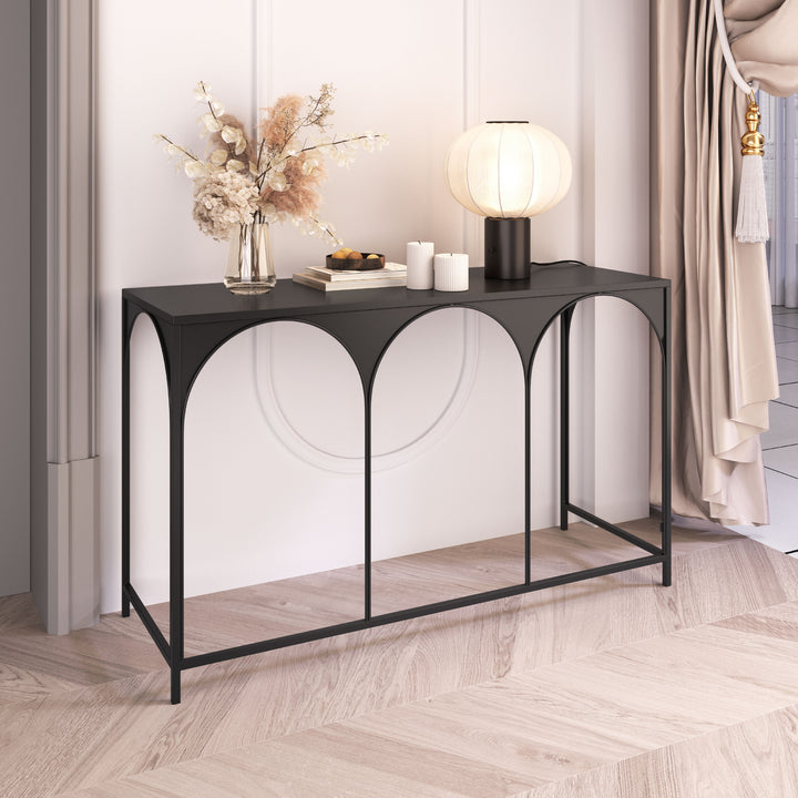 Loriet Console Table Black Modern Deco Powder-Coated Steel Frame Image 6