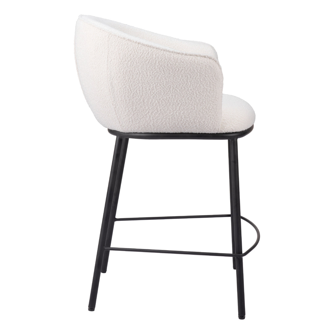 Essen Counter Stool Ivory Teddy Fabric Modern Barstool Black Steel Frame Image 2