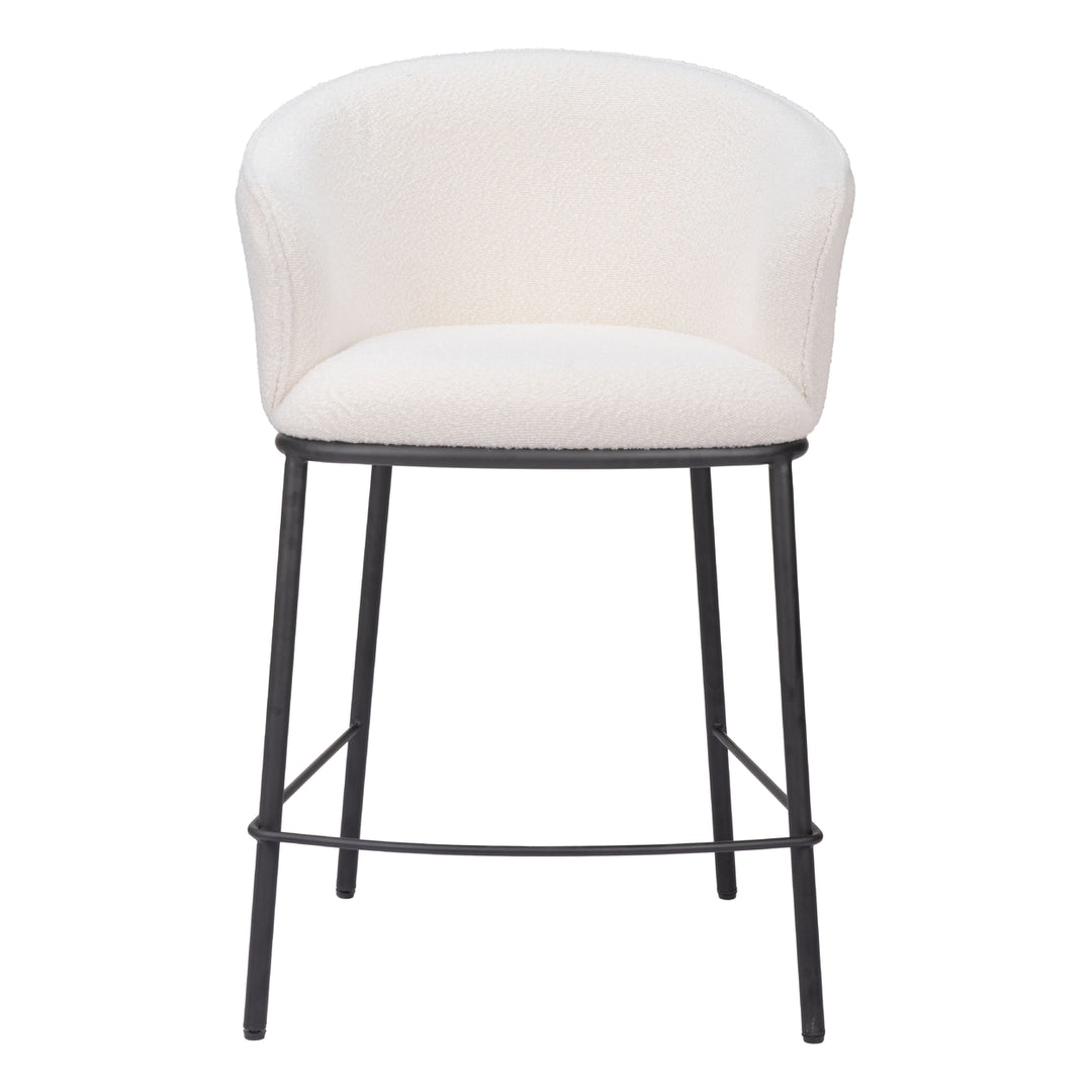 Essen Counter Stool Ivory Teddy Fabric Modern Barstool Black Steel Frame Image 3