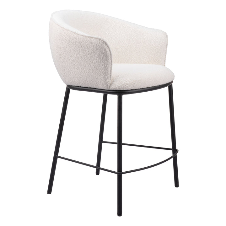 Essen Counter Stool Ivory Teddy Fabric Modern Barstool Black Steel Frame Image 6