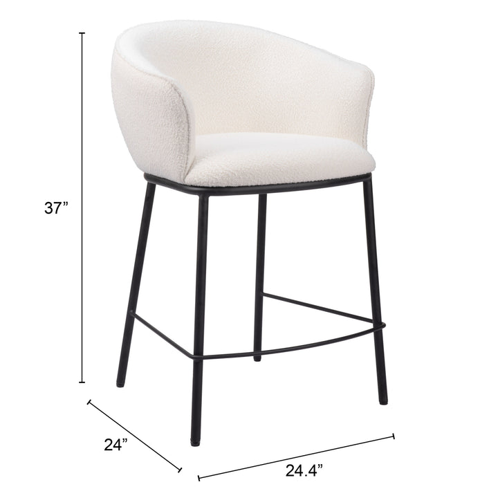 Essen Counter Stool Ivory Teddy Fabric Modern Barstool Black Steel Frame Image 8