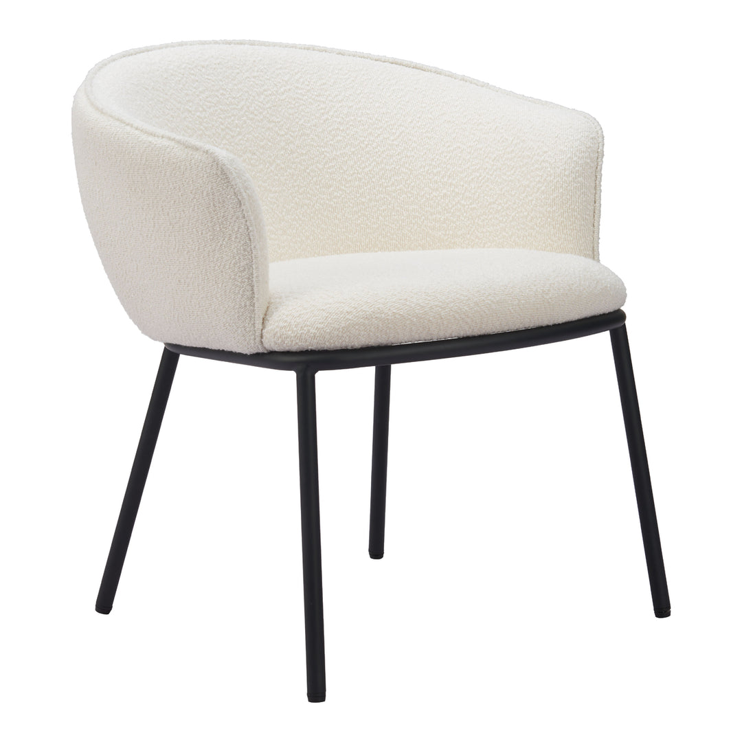 Essen Dining Chair Ivory Teddy Fabric Modern Design with Black Steel Frame Image 1