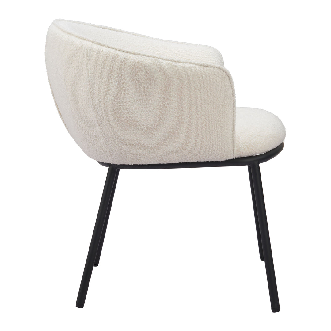 Essen Dining Chair Ivory Teddy Fabric Modern Design with Black Steel Frame Image 2