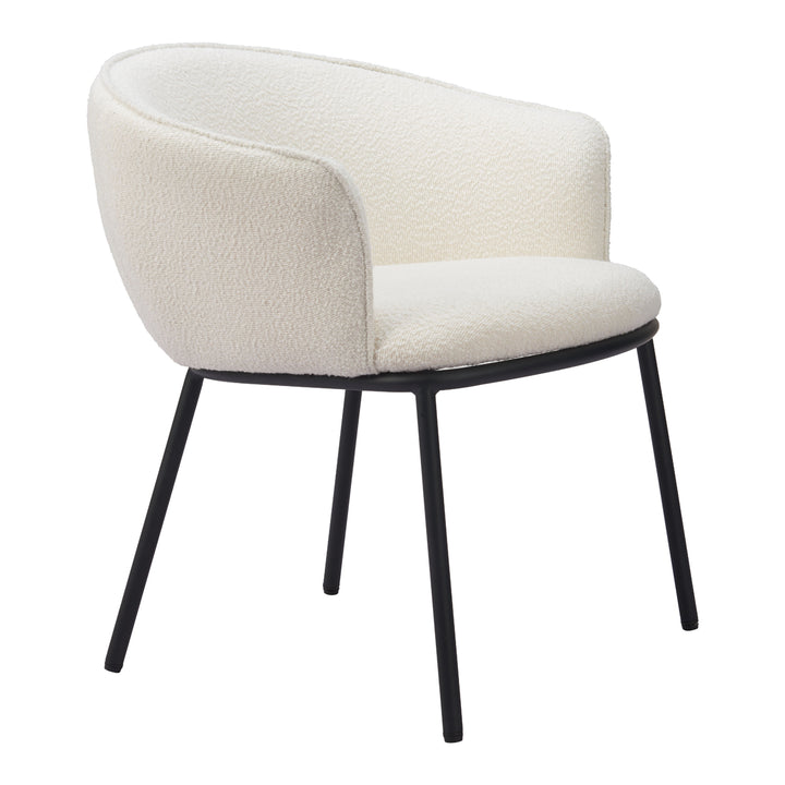 Essen Dining Chair Ivory Teddy Fabric Modern Design with Black Steel Frame Image 6