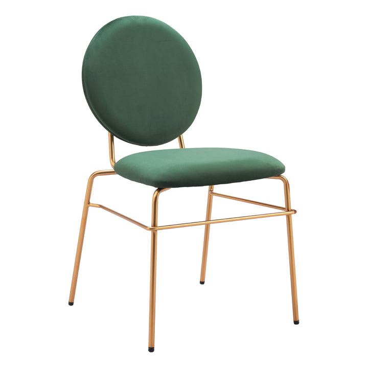 Odessa Dining Chair Set of 2 Green Velvet Gold Steel Modern Stackable Design Image 1