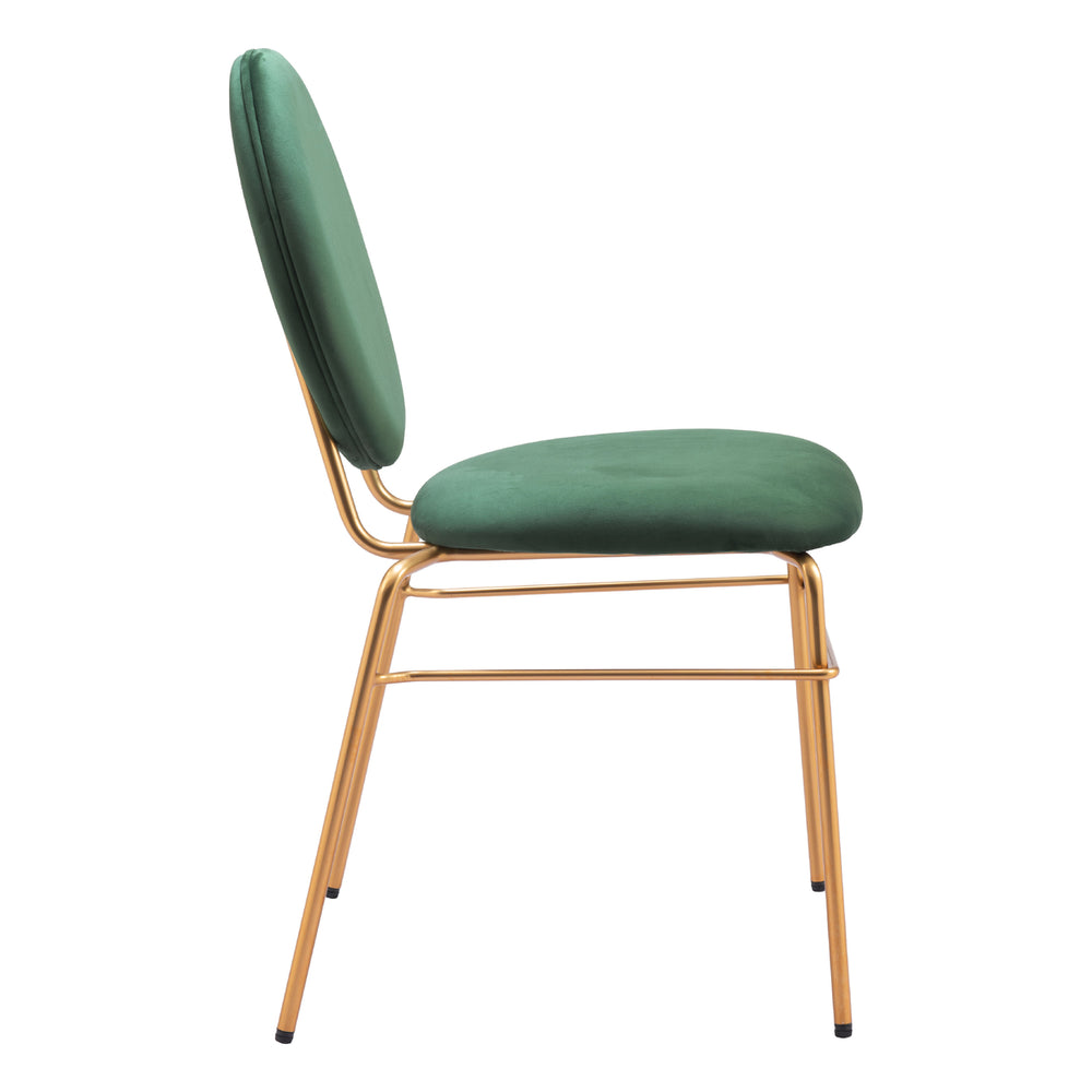 Odessa Dining Chair Set of 2 Green Velvet Gold Steel Modern Stackable Design Image 2