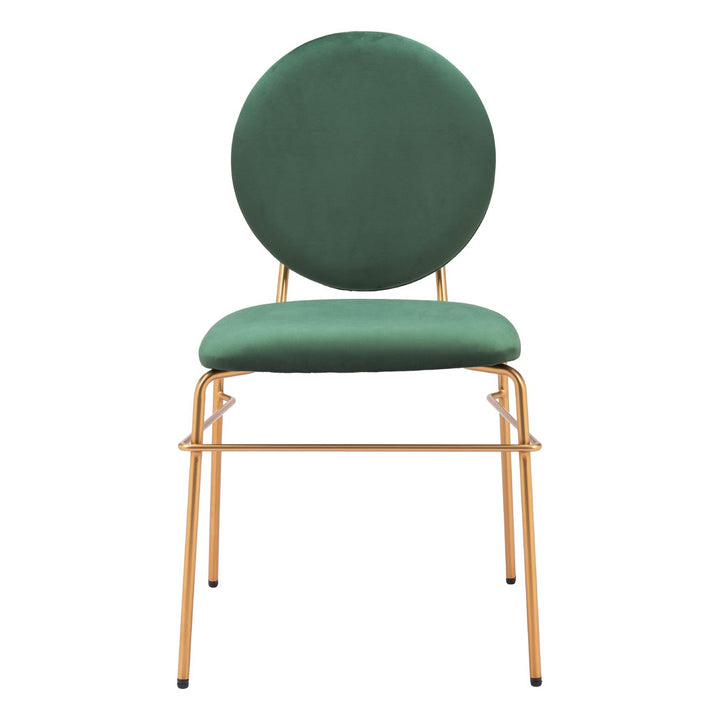 Odessa Dining Chair Set of 2 Green Velvet Gold Steel Modern Stackable Design Image 3