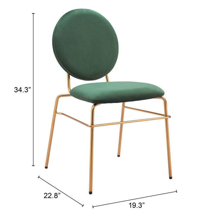 Odessa Dining Chair Set of 2 Green Velvet Gold Steel Modern Stackable Design Image 8