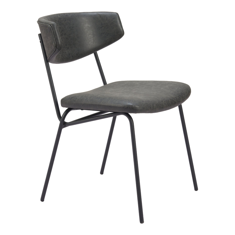 Charon Dining Chair Set of 2 Vintage Black Vinyl Steel Frame Bauhaus Design Image 1