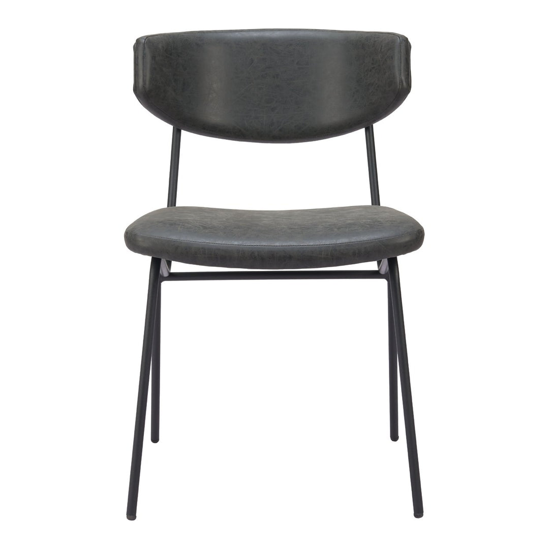 Charon Dining Chair Set of 2 Vintage Black Vinyl Steel Frame Bauhaus Design Image 3