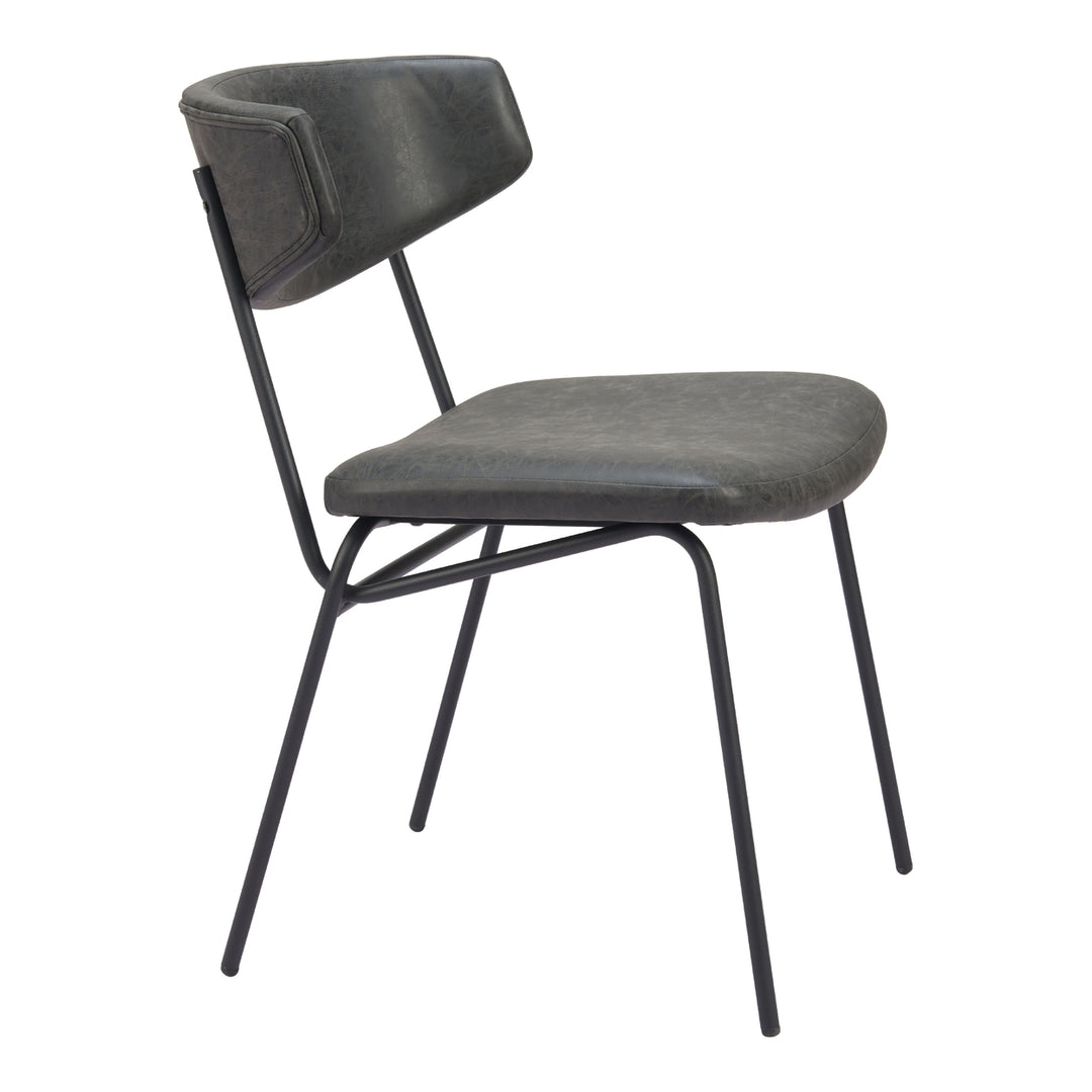 Charon Dining Chair Set of 2 Vintage Black Vinyl Steel Frame Bauhaus Design Image 6