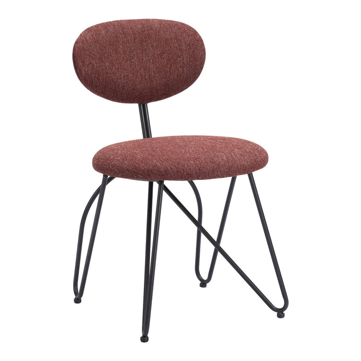 Novi Dining Chair Set of 2 Maroon Brown Teddy Fabric Steel Frame Modern Design Image 1