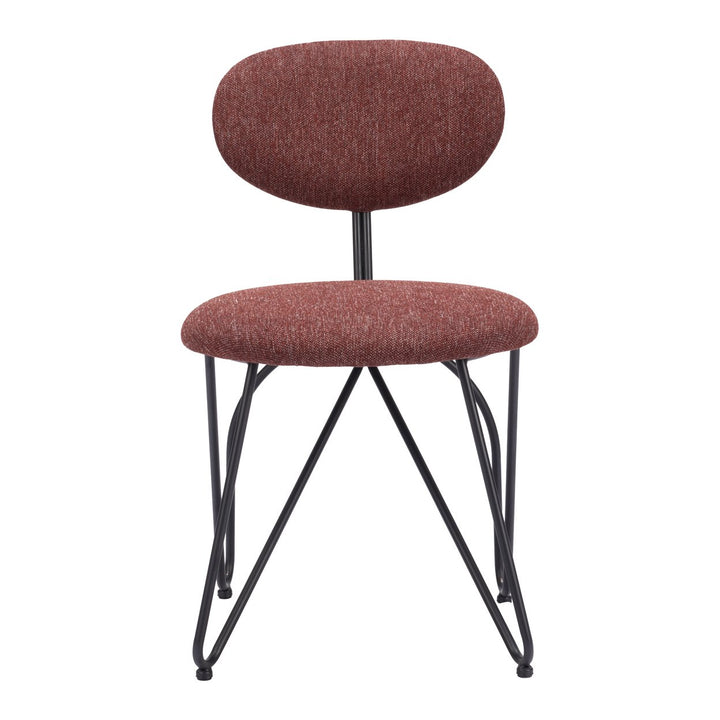 Novi Dining Chair Set of 2 Maroon Brown Teddy Fabric Steel Frame Modern Design Image 3