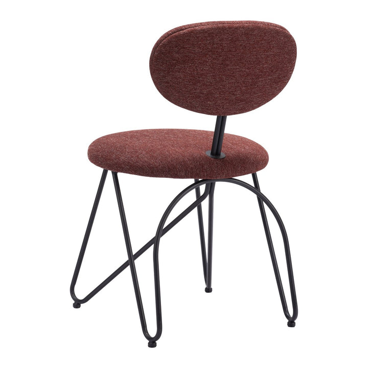 Novi Dining Chair Set of 2 Maroon Brown Teddy Fabric Steel Frame Modern Design Image 5